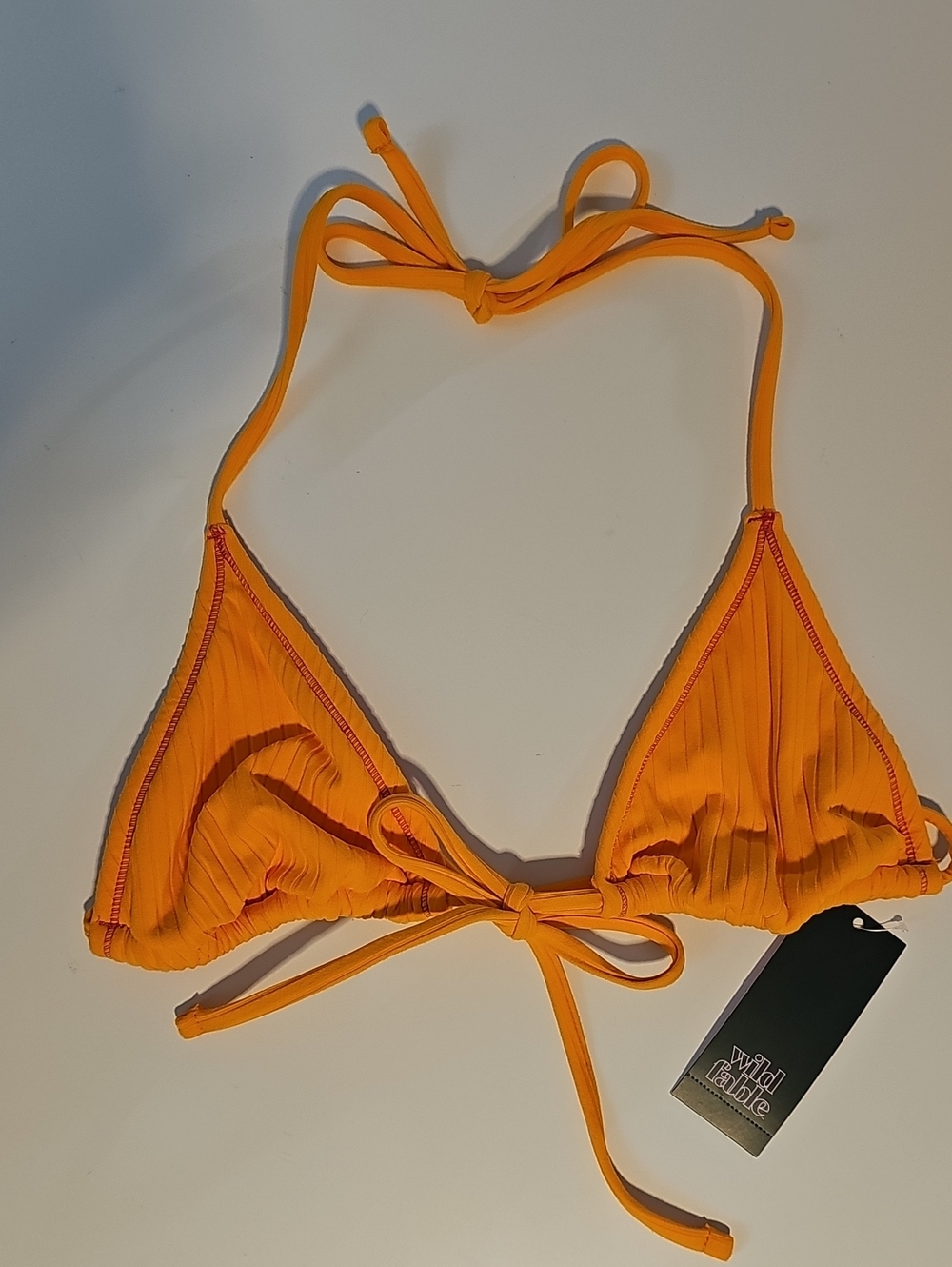 Wild Fable Women's M Bright Orange Ribbed Triangle Bikini Top with Front Tie